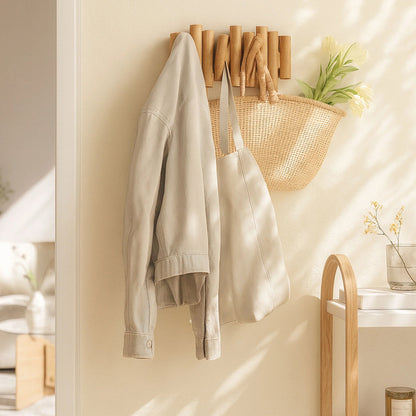 Sovere Wooden Wall Coat Rack with Fold-Down Hooks for Entryway Storage 3