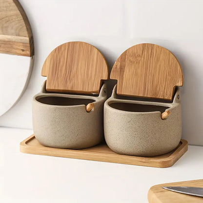 Spice Jar Ceramic Bamboo Lid 300ml with Spoon 0