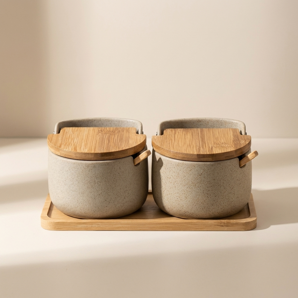 Spice Jar Ceramic Bamboo Lid 300ml with Spoon 1