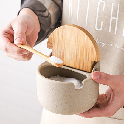Spice Jar Ceramic Bamboo Lid 300ml with Spoon 2