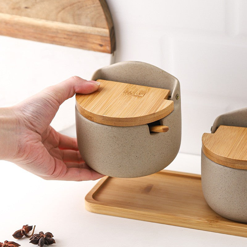 Spice Jar Ceramic Bamboo Lid 300ml with Spoon 3