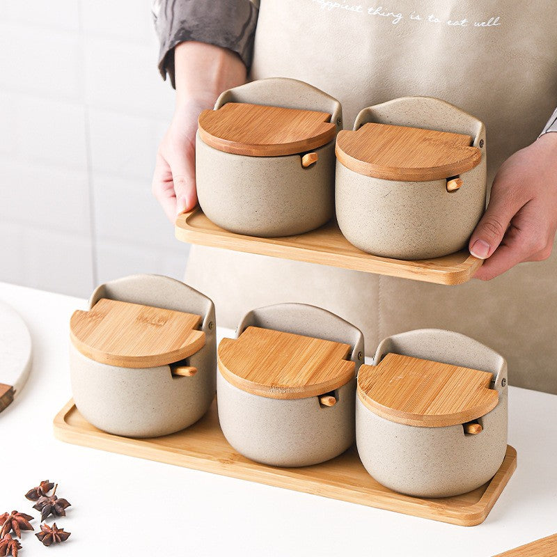 Spice Jar Ceramic Bamboo Lid 300ml with Spoon 4