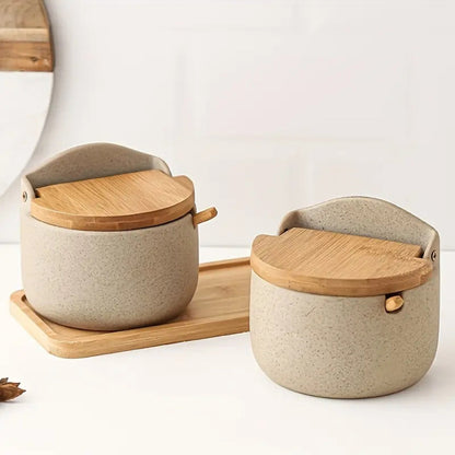 Spice Jar Ceramic Bamboo Lid 300ml with Spoon 5