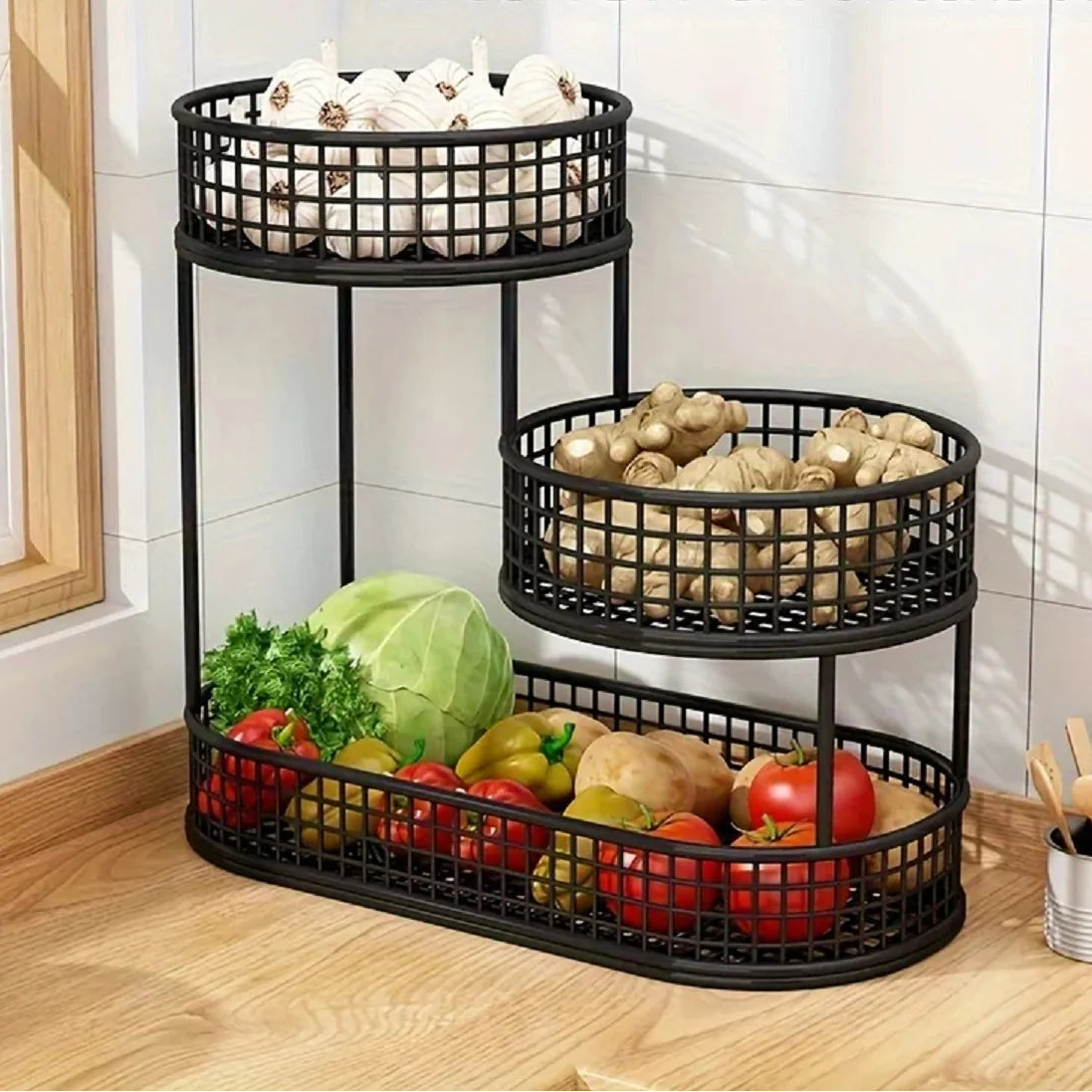 Stainless Steel Fruit Basket Stand Multi-Tier Kitchen & Dining Table Organizer 2