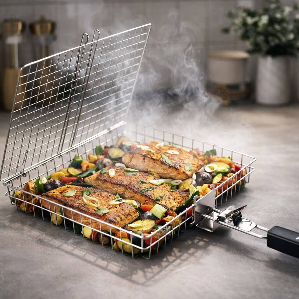 Stainless Steel Grill Basket – Wire Rack for Fish and Vegetables on the Barbecue 0