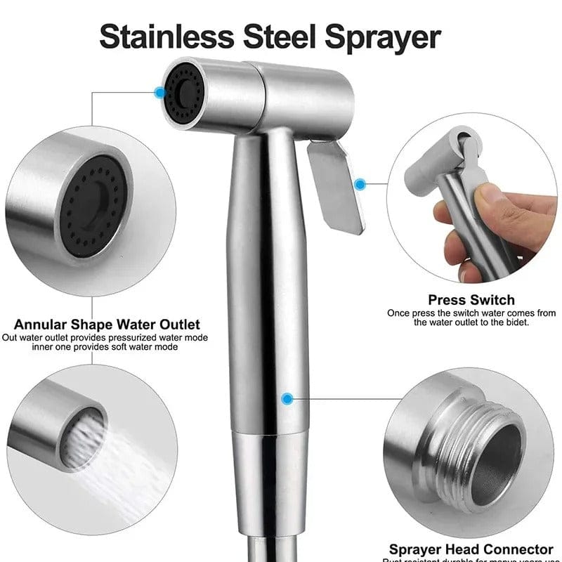 Stainless Steel Handheld Bidet Sprayer | Self-Cleaning Nozzle | Adjustable Pressure | No-Drill Installation 2