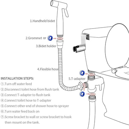 Stainless Steel Handheld Bidet Sprayer | Self-Cleaning Nozzle | Adjustable Pressure | No-Drill Installation 3