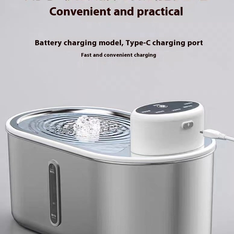 Stainless Steel Pet Water Fountain | Infrared Sensor | 4000mAh Cordless | Cats & Dogs | Silver 1