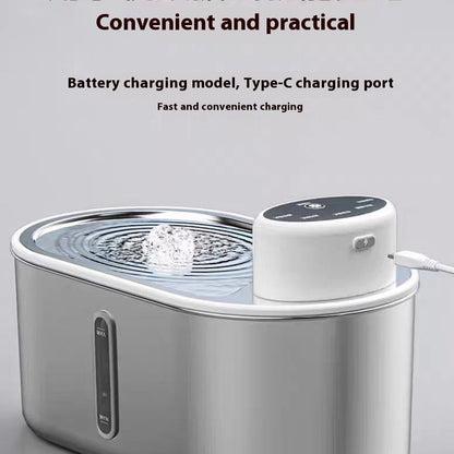 Stainless Steel Pet Water Fountain | Infrared Sensor | 4000mAh Cordless | Cats & Dogs | Silver 1