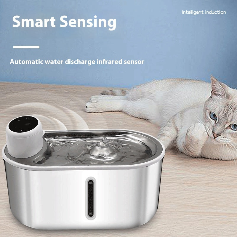 Stainless Steel Pet Water Fountain | Infrared Sensor | 4000mAh Cordless | Cats & Dogs | Silver 2