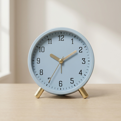 Table Clock Scandinavian Silent Movement Metal Glass Battery Powered 0