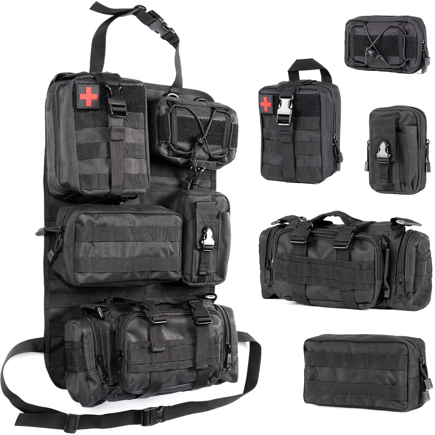 Tactical Car Seat Back Organizer | 5 Detachable MOLLE Pouches | Universal Fit | Black 0
