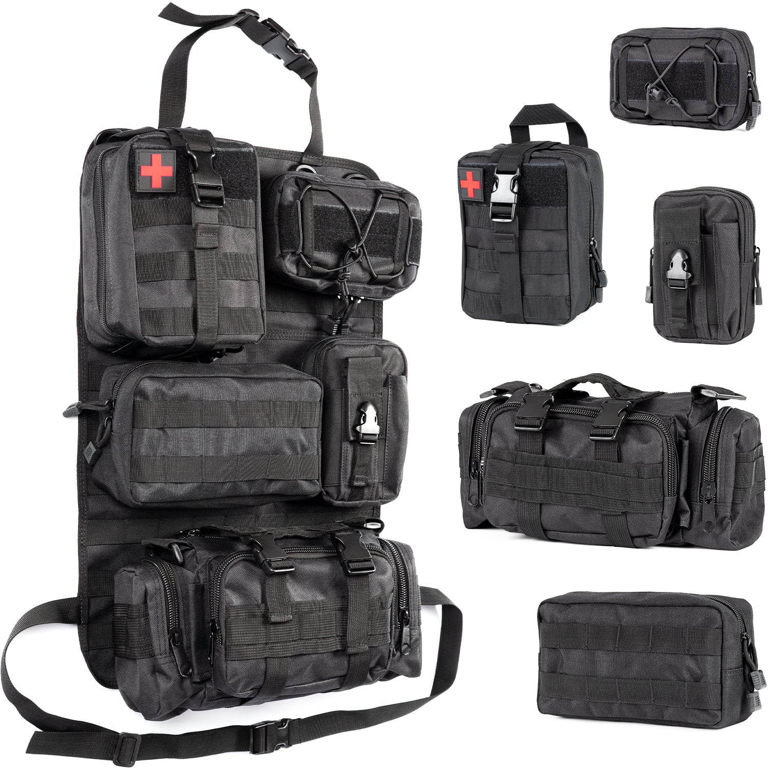 Tactical Car Seat Back Organizer | 5 Detachable MOLLE Pouches | Universal Fit | Black 0