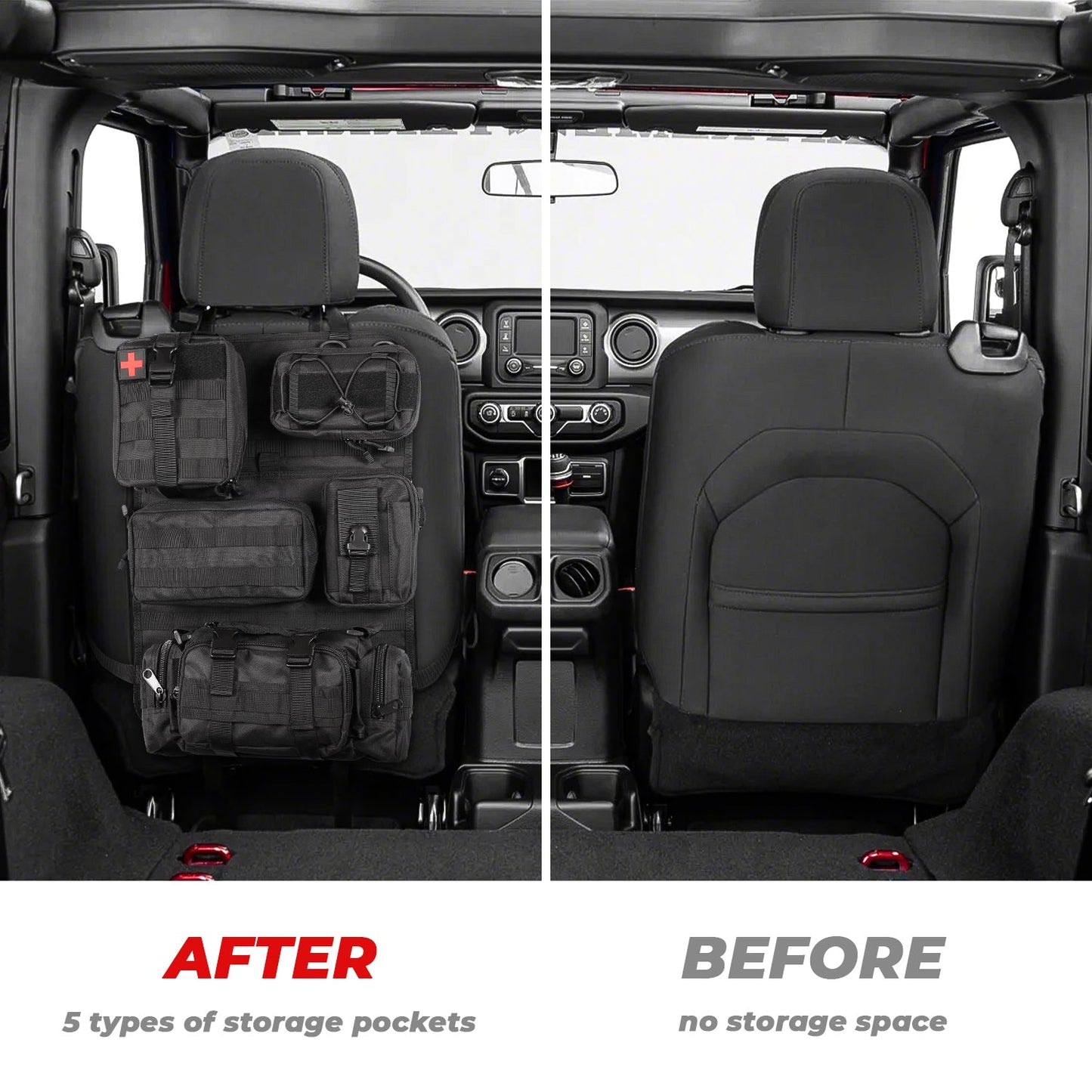 Tactical Car Seat Back Organizer | 5 Detachable MOLLE Pouches | Universal Fit | Black 2