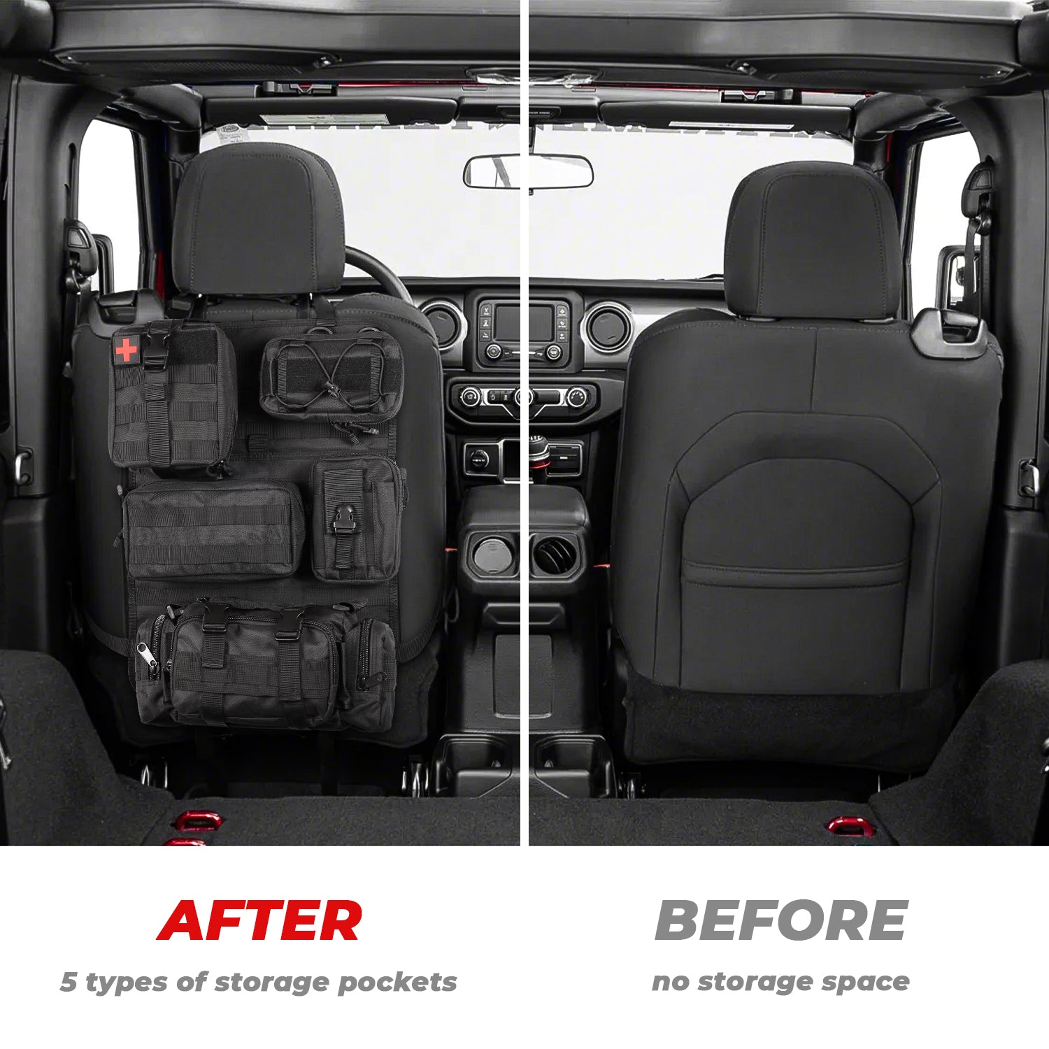 Tactical Car Seat Back Organizer | 5 Detachable MOLLE Pouches | Universal Fit | Black 2