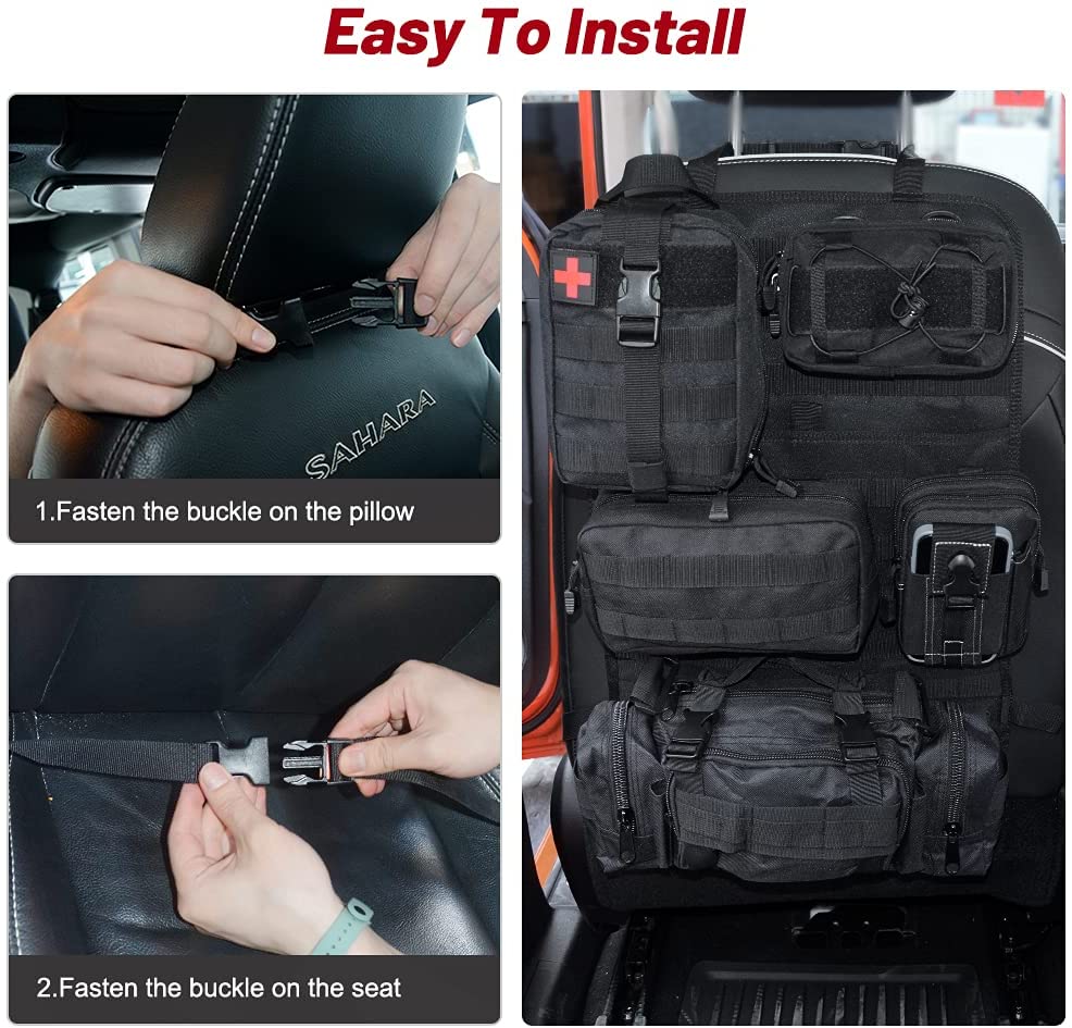 Tactical Car Seat Back Organizer | 5 Detachable MOLLE Pouches | Universal Fit | Black 6