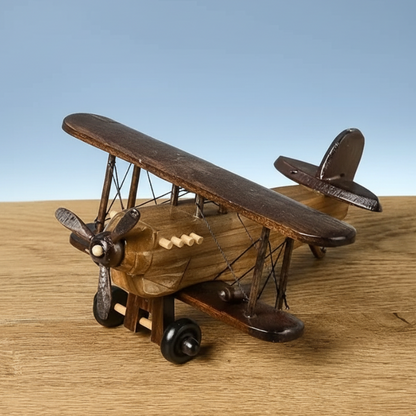 Royelle Handcrafted Vintage Wooden Biplane Model - Rustic Aviation Decor
