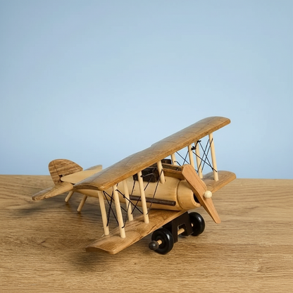 Royelle Handcrafted Vintage Wooden Biplane Model - Rustic Aviation Decor