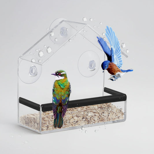Transparent Acrylic Window Bird Feeder with Strong Suction Cups for Easy Viewing 0