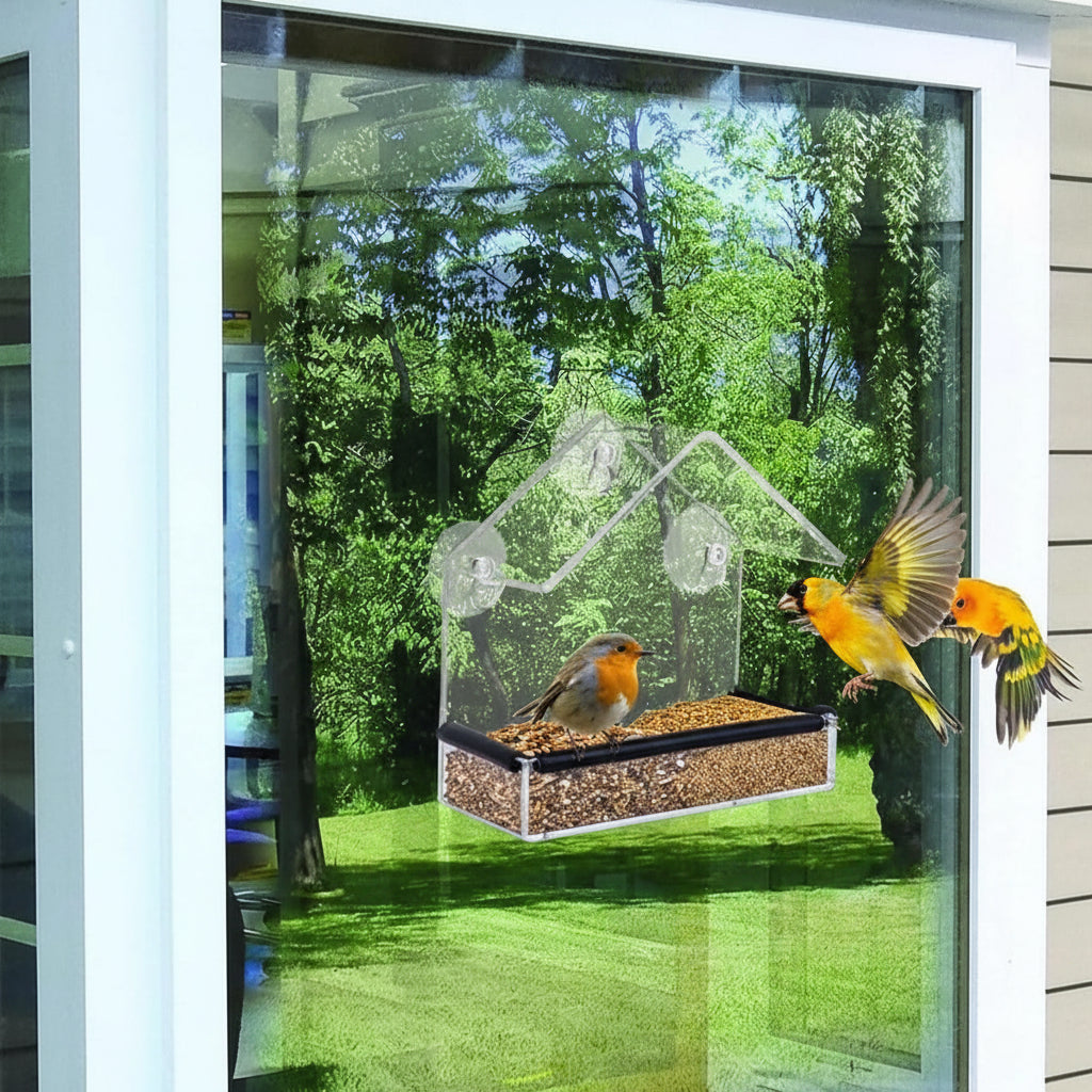 Transparent Acrylic Window Bird Feeder with Strong Suction Cups for Easy Viewing 1