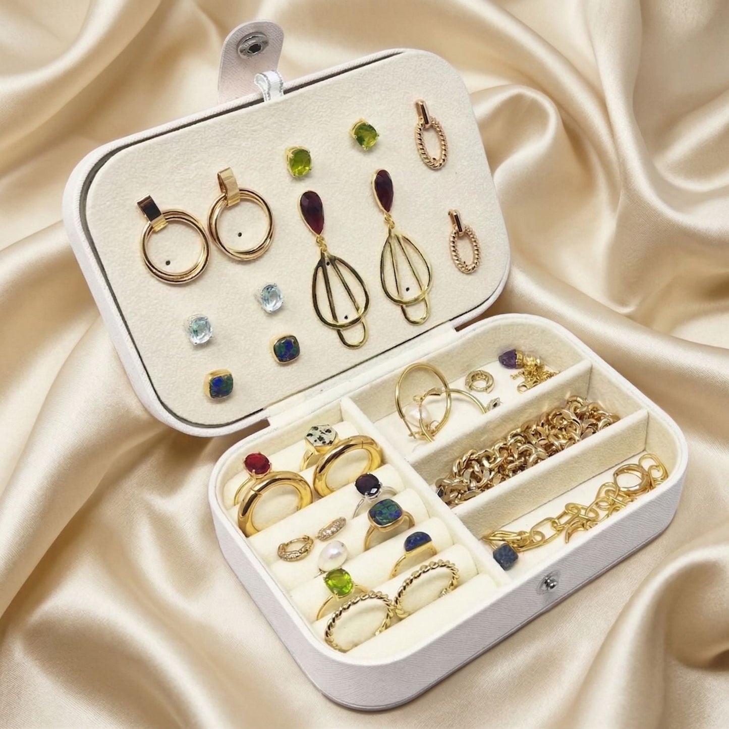 Travel Jewelry Case | Double Layer | Velvet Lining | 3 Compartments | Compact | 16x11x5cm 3