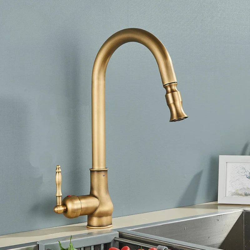 VintageTap Antique Brass Kitchen Faucet with Swivel Spout 1