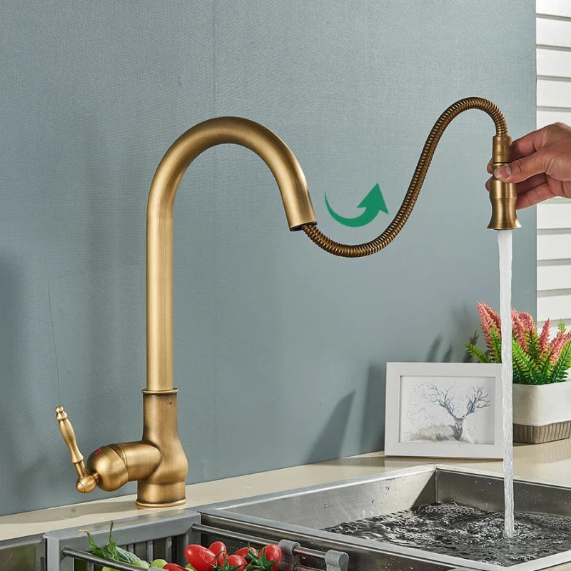 VintageTap Antique Brass Kitchen Faucet with Swivel Spout 2