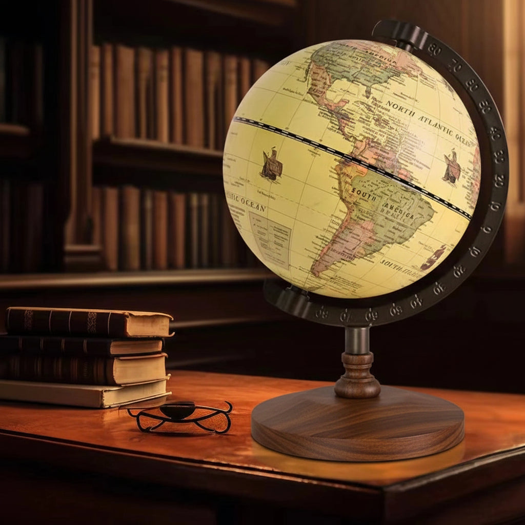Vintage Wooden World Globe with Metal Stand 0