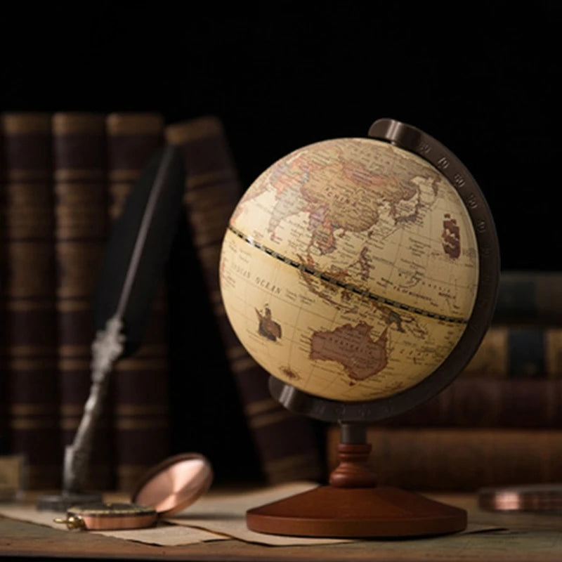 Vintage Wooden World Globe with Metal Stand 1