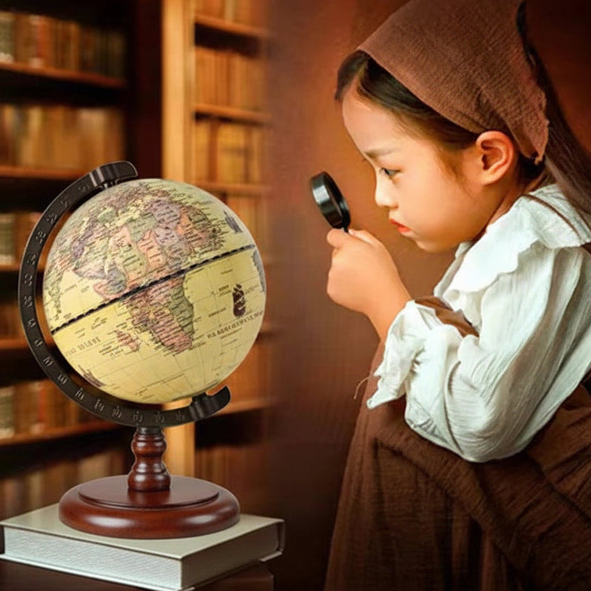 Vintage Wooden World Globe with Metal Stand 6