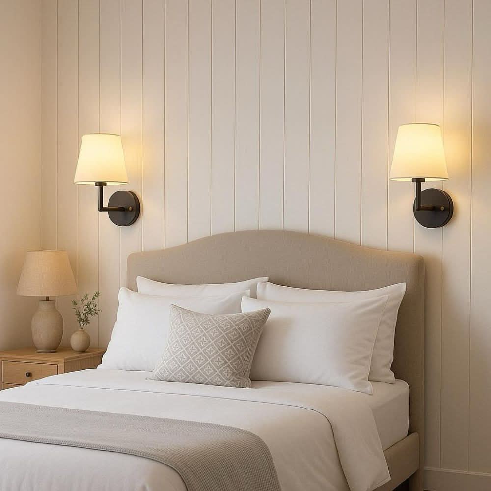 Wireless Fabric Wall Sconce Lights with Remote Control - Dimmable 2-Pack 1