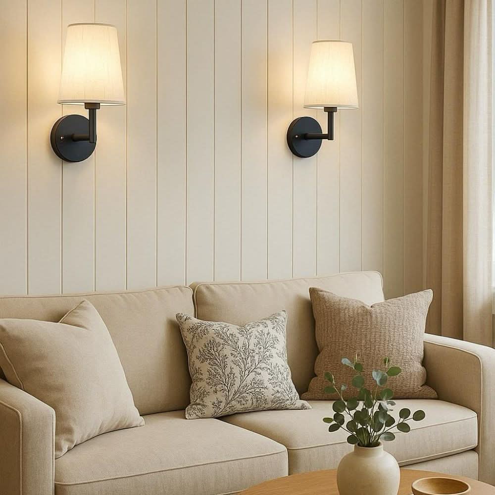 Wireless Fabric Wall Sconce Lights with Remote Control - Dimmable 2-Pack 3