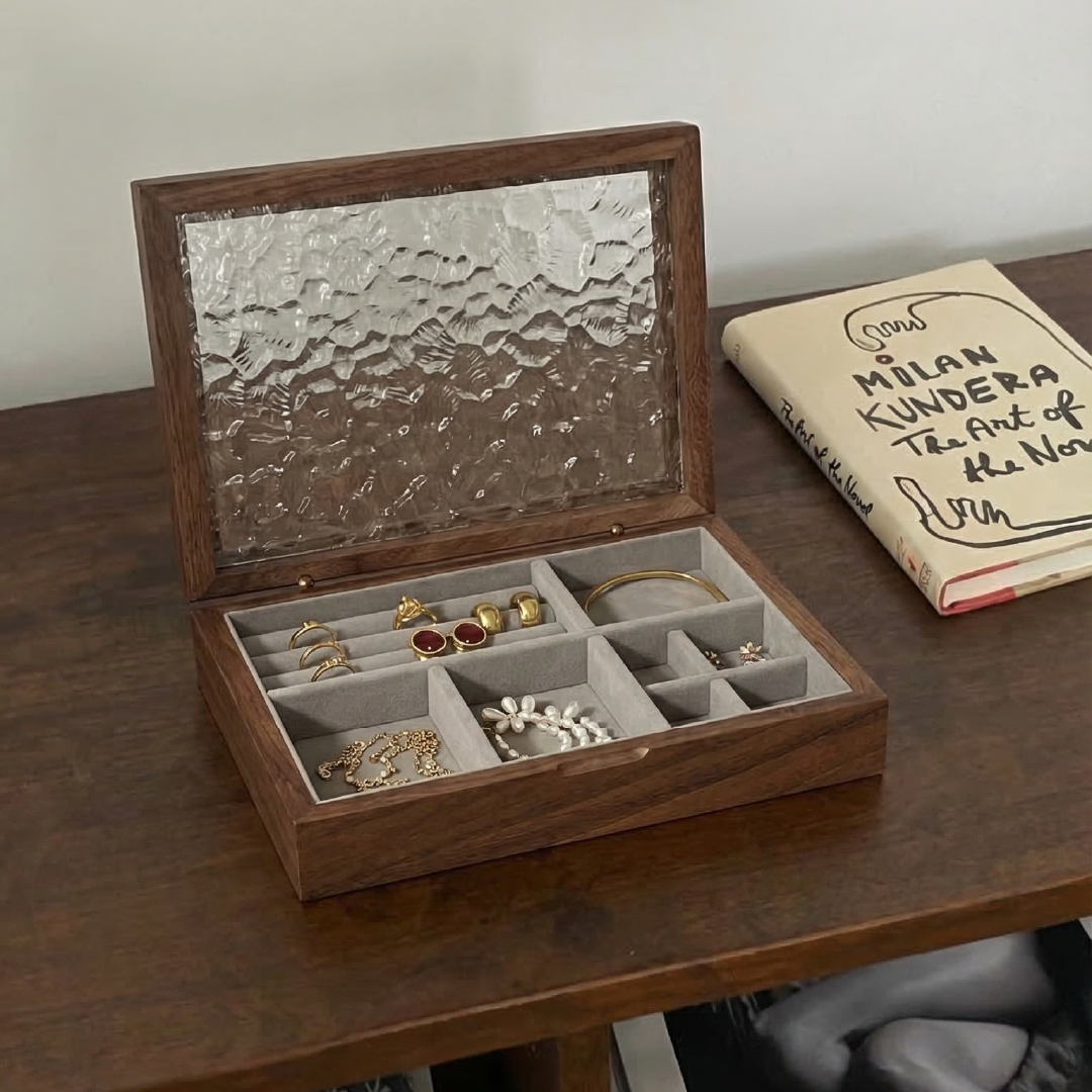 Wooden Jewelry Box | Velvet Lining | Multiple Compartments | Natural Wood Finish 0