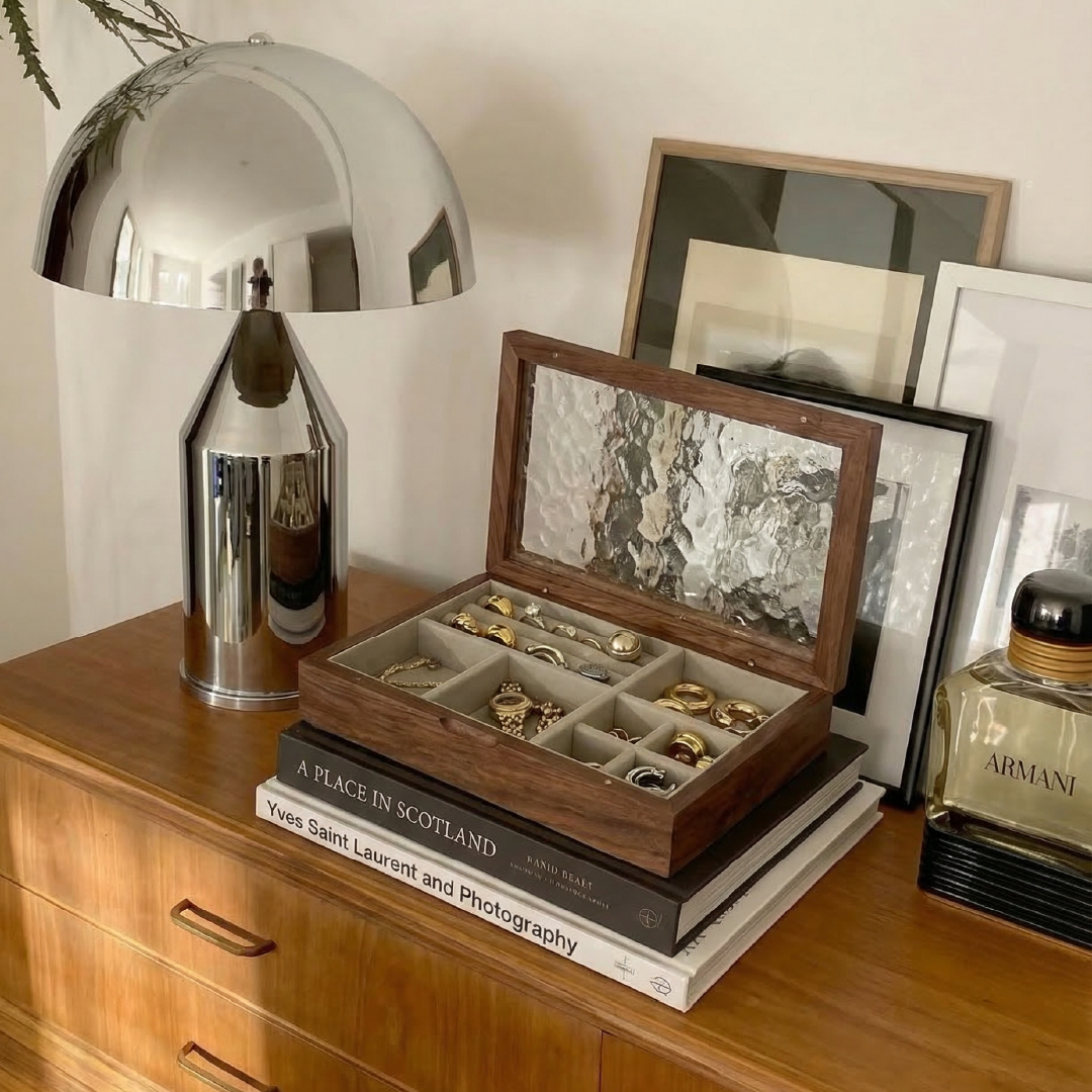Wooden Jewelry Box | Velvet Lining | Multiple Compartments | Natural Wood Finish 1