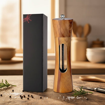 Wooden Salt and Pepper Mill – Elegant Design with Adjustable Grind Settings for the Kitchen or Dining Table 0