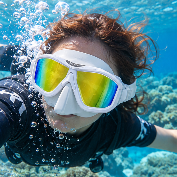 Royelle Panoramic Scuba Diving Mask-Anti Fog Snorkeling Goggles White
