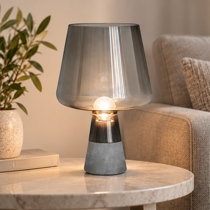 Novara Industrial Concrete Table Lamp With Glass Shade