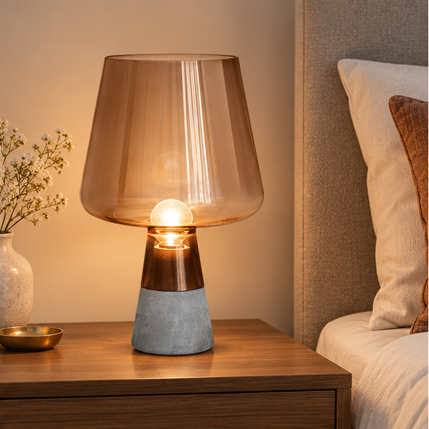 Novara Industrial Concrete Table Lamp With Glass Shade