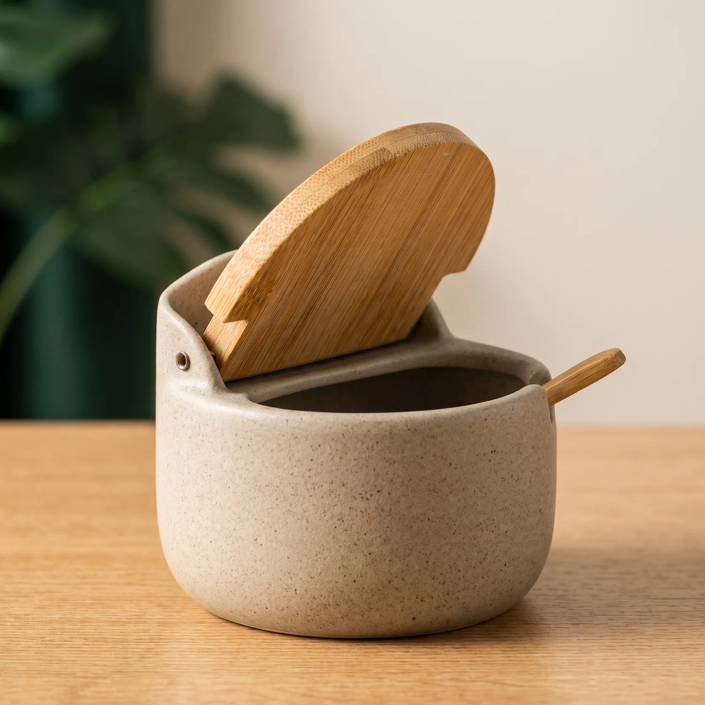 Royeva Ceramic Spice Jars with Bamboo Lid & Spoon, 300ml Kitchen Seasoning Container