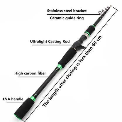 Novara Portable Carbon Fiber Baitcasting Fishing Rod And Reel Combo