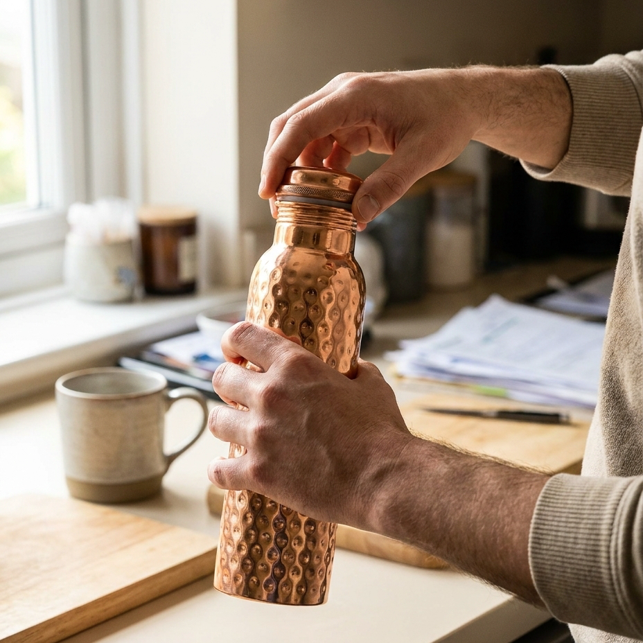 Royeva Hammered Pure Copper Water Bottle-800ml Leakproof Ayurveda Yoga Drinking Bottle