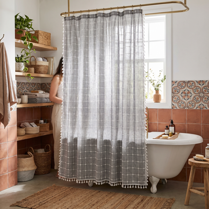 Royelle Waterproof Bohemian Linen Shower Curtain With Tassels