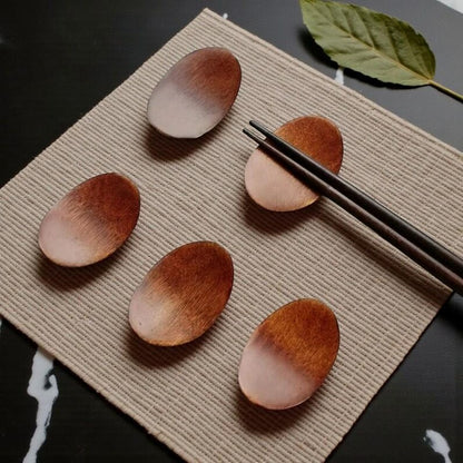Royeva 5-Piece Natural Wood Ingot Chopstick Rests - Elegant Tableware Set for Asian Dining