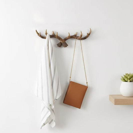 Novara Rustic Antler Wall Hook Rack for Entryway & Mudroom | Multi-Hook Organizer