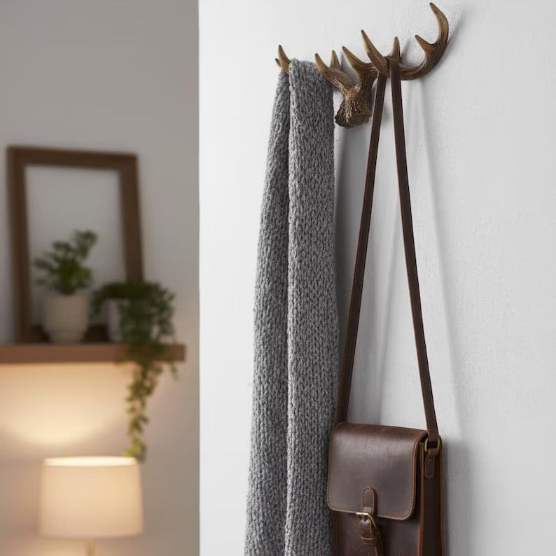 Novara Rustic Antler Wall Hook Rack for Entryway & Mudroom | Multi-Hook Organizer