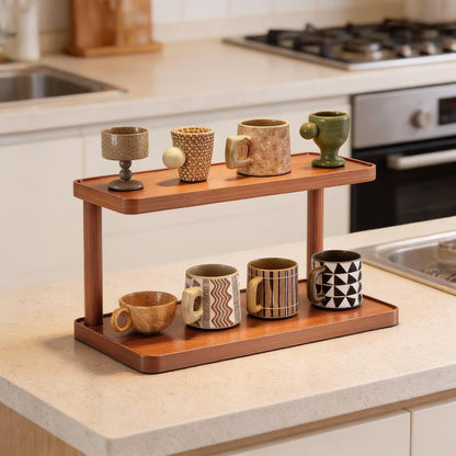 Royora 2-Tier Wood Countertop Organizer Shelf for Kitchen & Office 30cm Natural Finish