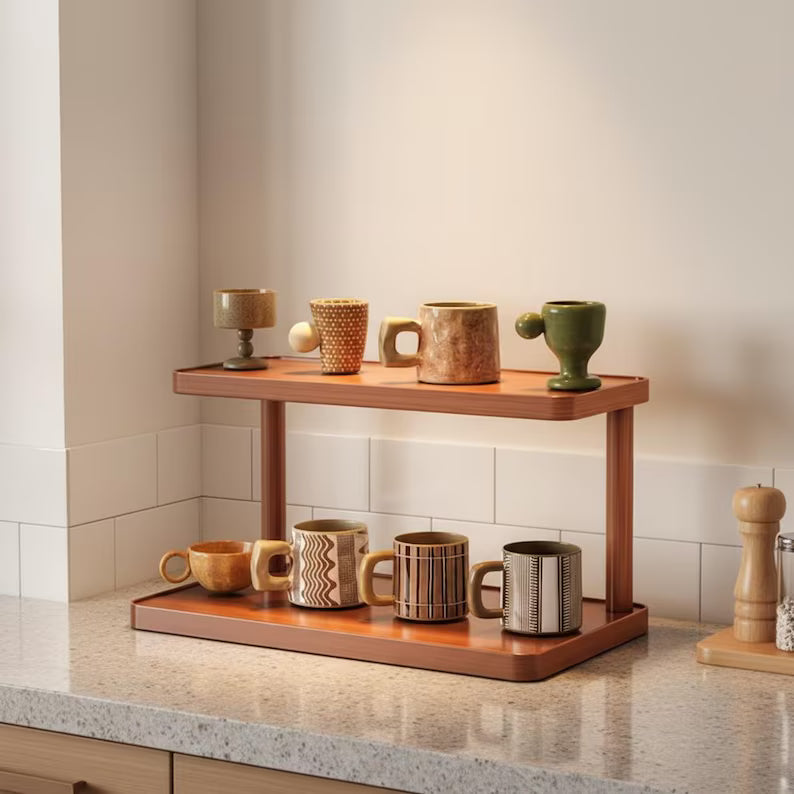 Royora 2-Tier Wood Countertop Organizer Shelf for Kitchen & Office 30cm Natural Finish