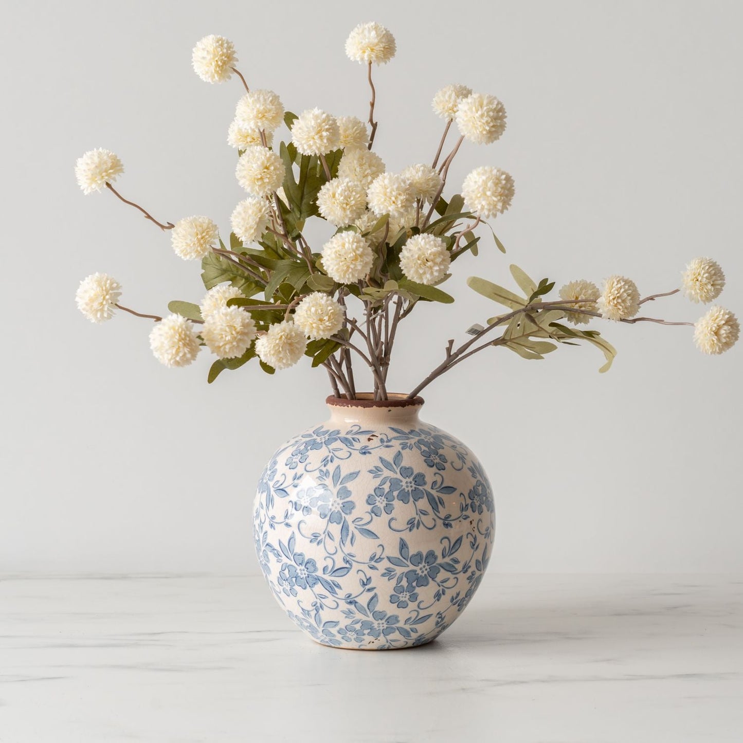 Royora French Country Blue White Floral Ceramic Vase Rustic Home Decor