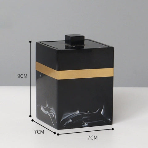 Royora Black Marble Look Resin Vanity Tray with Gold Handles