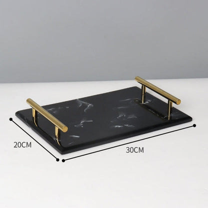 Royora Black Marble Look Resin Vanity Tray with Gold Handles